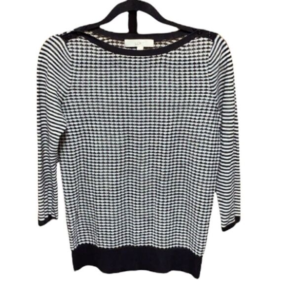 Ann Taylor Loft Black/White Stripe 3/4 Sleeve Top - Picture 1 of 7